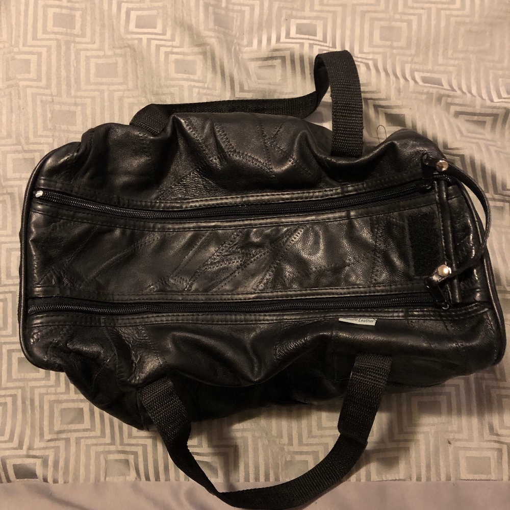 Genuine Leather Double zipper black bag